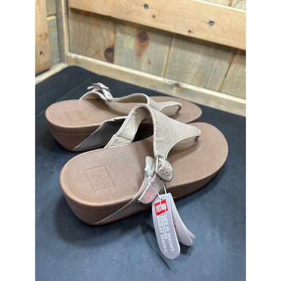 FitFlop Womens Size 8 Snake-Print Tan Leather Thong Sandals NWT Gold - Picture 3 of 8